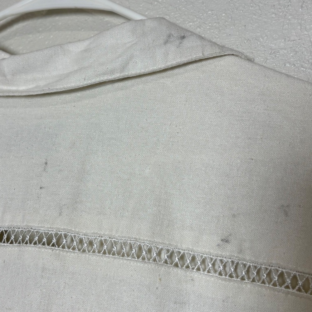 TAYLOR Off White Linen Blend Tiered Babydoll Mini Dress Ladder Lace Cream Sz 14 - Picture 13 of 15